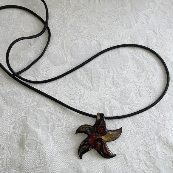 Murano Glass Italy star pendant (no chain) with red, black and gold - Picture 4 of 5